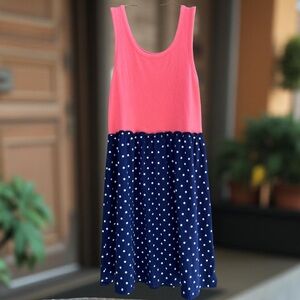 💖💕 Girls Coral Tank Sundress With Polka Dot Navy/White Skirt